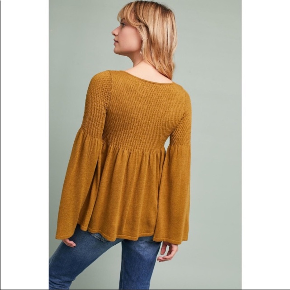Anthro Knitted & Knotted Mustard Pullover Sweater - Picture 4 of 10